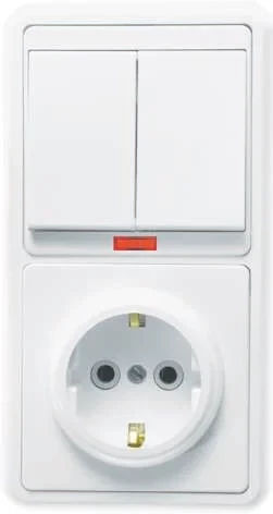 Блок БКВР-055 Бэлла (2-кл. выкл. с инд. + розетка с заземл.) бел. Кунцево 5833