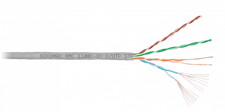 Кабель NIKOMAX U/UTP 4 пары, Кат.5e (Класс D), 100МГц, многожильный, BC (чистая медь), 24AWG (7х0,2мм), полимерный материал нг(A)-HF, внутренний, серы