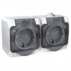 Розетка 2-м ОП Этюд 16А IP44 250В с заземл. защ. шторки бел. SE PA16-244B