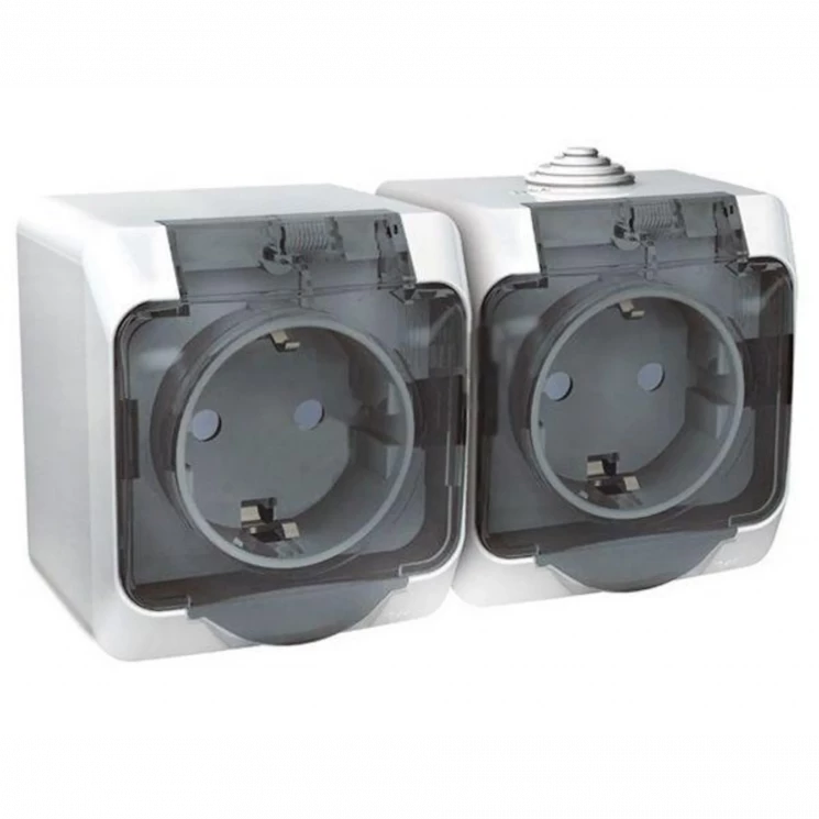 Розетка 2-м ОП Этюд 16А IP44 250В с заземл. защ. шторки бел. SE PA16-244B