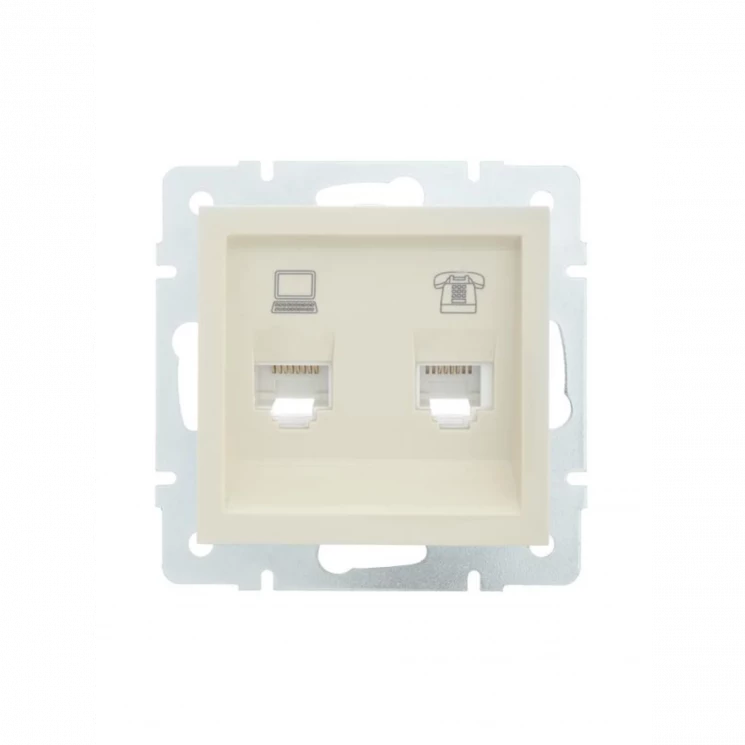 Розетка компьютерная + телефонная 1-м СП Vesna механизм крем. LEZARD 742-0388-143
