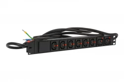 Блок розеток серии SNR-PDU с локальным измерением на 6хС13 и 2xC19 с фиксаторами, шнур питания 3м 3x2.5мм² без вилки, 230В, 16A
