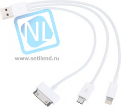PL1374, Кабель зарядный универсальный USB 2.0 (M) -Lightning/30- pin/Micro-USB (M), 0.2м