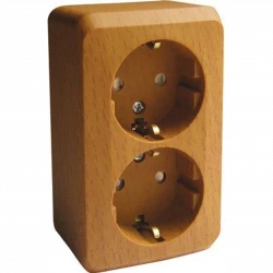 Розетка 2-м ОП Этюд Дача 16А IP20 250В с заземл. защ. шторки бук SE PA16-008T