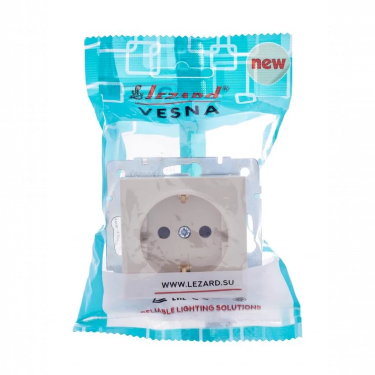 Розетка 1-м СП Vesna с заземл. защ. шторки ПБТ механизм крем. LEZARD 742-0388-124B