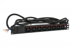 Блок розеток серии SNR-PDU с локальным измерением на 8хС13/C19 с фиксаторами, шнур питания 3м 3x2.5мм² без вилки, 230В, 16A