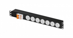 Блок электрических розеток TLK, 19" на 7 гнезд, с автоматом 2P 25A