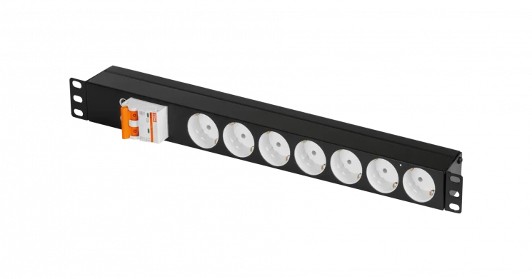 Блок электрических розеток TLK, 19" на 7 гнезд, с автоматом 2P 25A