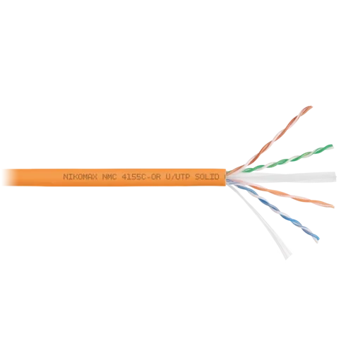 Кабель NIKOMAX U/UTP 4 пары, Кат.6a, тест по ISO/IEC, 500МГц, одножильный, BC (чистая медь), 23AWG, полимерный материал нг(А)-HF, внутренний, оранжевы