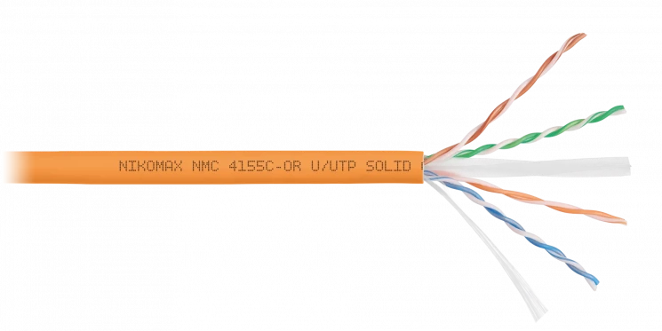 Кабель NIKOMAX U/UTP 4 пары, Кат.6a, тест по ISO/IEC, 500МГц, одножильный, BC (чистая медь), 23AWG, полимерный материал нг(А)-HF, внутренний, оранжевы