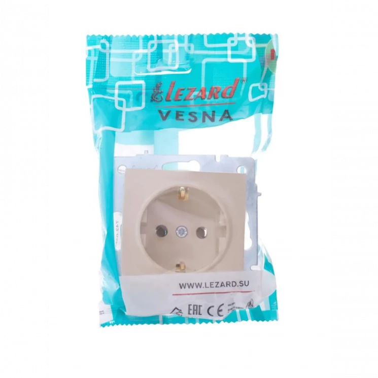 Розетка 1-м СП Vesna с заземл. ПБТ механизм крем. LEZARD 742-0388-122B