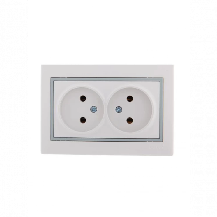 Розетка 2-м СП Mira 16А IP20 без заземл. с сер. вставкой керамика бел. LEZARD 701-0215-128