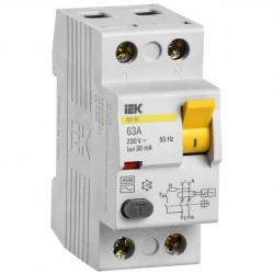 Выключатель дифференциального тока (УЗО) 2п 63А 30мА тип AC ВД1-63 IEK MDV10-2-063-030