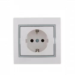 Розетка 1-м СП Mira 16А IP20 с заземл. с сер. вставкой керамика бел. LEZARD 701-0215-122