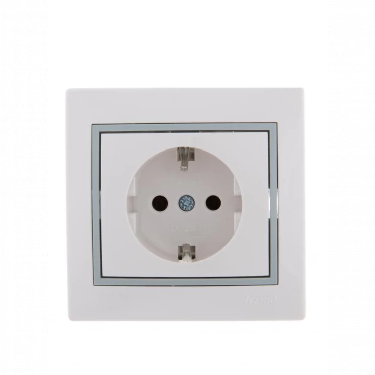 Розетка 1-м СП Mira 16А IP20 с заземл. с сер. вставкой керамика бел. LEZARD 701-0215-122
