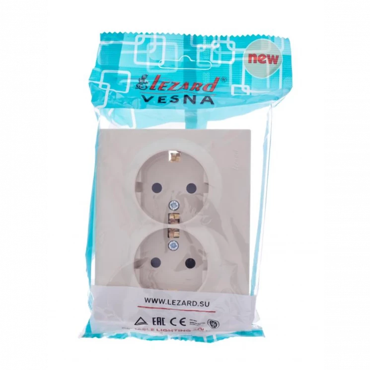 Розетка 2-м СП VESNA с заземл. со шторками ПБТ кремов. LEZARD 742-0300-178B
