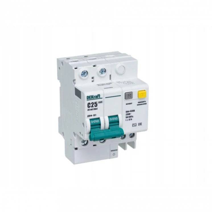 Выключатель автоматический дифференциального тока 2п C 25А 30мА тип AC 4.5кА ДИФ-101 4.5мод. DEKraft
