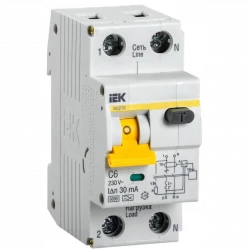 Выключатель автоматический дифференциального тока 2п (1P+N) C 6А 30мА тип A 6кА АВДТ-32 IEK MAD22-5-