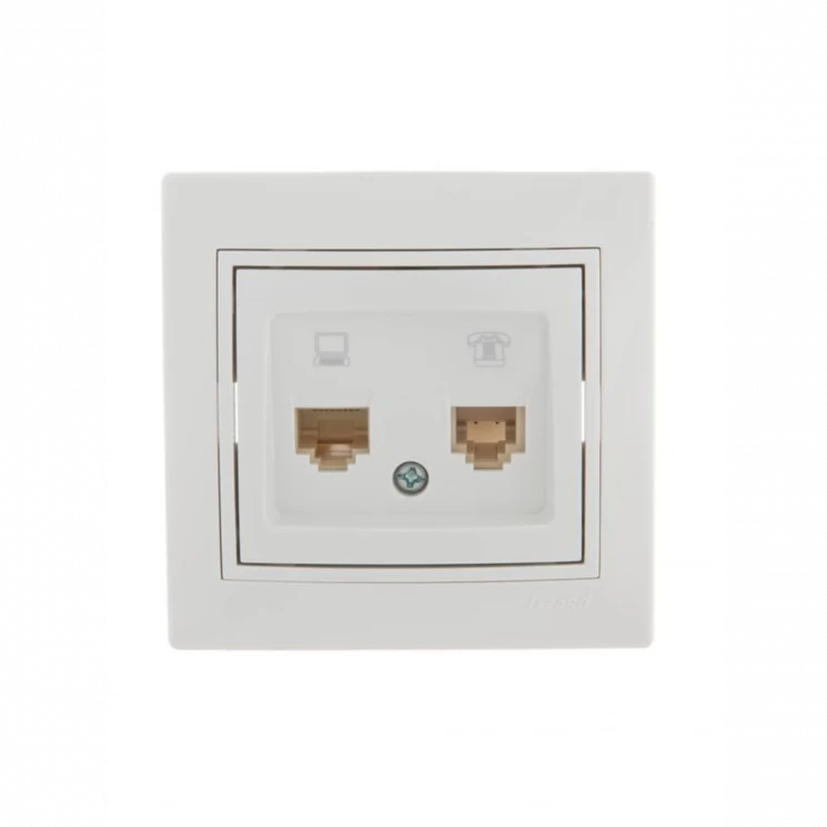 Розетка компьютерная + телефонная 2-м СП Mira RJ45 + RJ11 бел./бел. LEZARD 701-0202-143
