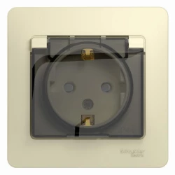 Розетка 1-м СП Glossa 16А IP44 с заземл. защ. шторки с крышкой в сборе беж. SE GSL000248