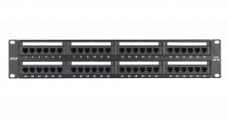 Коммутационная панель NETLAN 19", 2U, 48 портов, Кат.5e (Класс D), 100МГц, RJ45/8P8C, 110/KRONE, T568A/B, неэкранированная, черная
