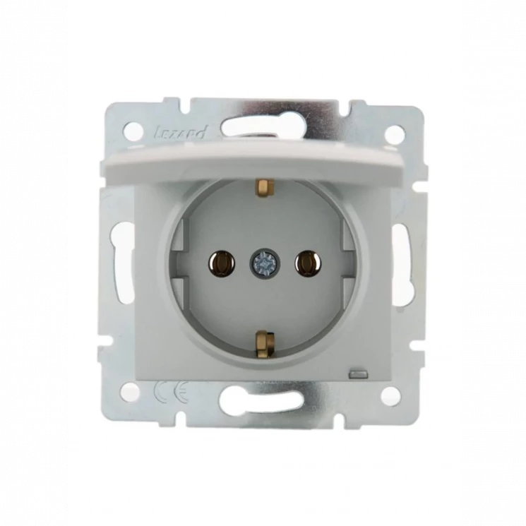 Розетка 1-м СП Karina с заземл. с крышкой термопласт механизм матов. серебр. LEZARD 707-4388-123B