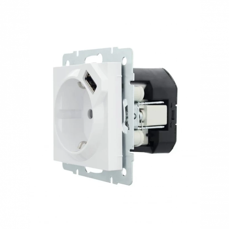 Розетка 1-м СП Vesna с заземл. с заряд. устройством USB механизм бел. LEZARD 742-0288-181