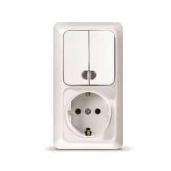 Блок ОП Олимп 2-кл. вык. с подсветкой + роз. с заземл. верт. бел. UNIVersal О0041