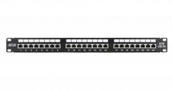 Коммутационная панель NETLAN 19", 1U, 24 порта, Кат.5e (Класс D), 100МГц, RJ45/8P8C, 110/KRONE, T568A/B, экранированная, черная