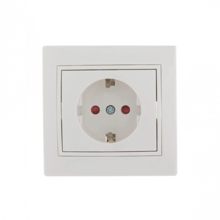 Розетка 1-м СП Mira 16А IP20 с заземл. защ. шторки с бел. вставкой керамика бел. LEZARD 701-0202-124