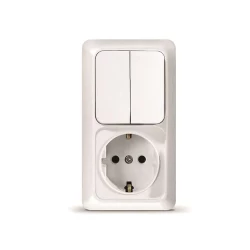 Блок ОП Олимп 2-кл. вык.+ роз. с заземл. верт. бел. UNIVersal О0040