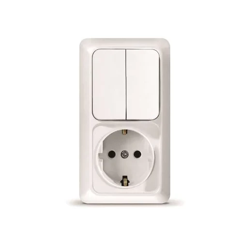 Блок ОП Олимп 2-кл. вык.+ роз. с заземл. верт. бел. UNIVersal О0040