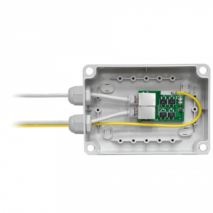 Универсальная, влагозащищённая, морозостойкая, гигабитная, POE грозозащита"Дрозд" IP65, корпус КР2801