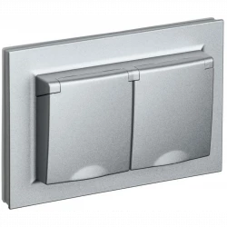 Розетка 2-м СП BRITE РСбш12-3-44-БрА 16А в сборе IP44 с крышкой алюм. IEK BR-R26-16-44-K47-F