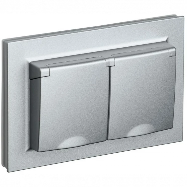 Розетка 2-м СП BRITE РСбш12-3-44-БрА 16А в сборе IP44 с крышкой алюм. IEK BR-R26-16-44-K47-F