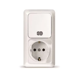 Блок ОП Олимп 1-кл. вык. с подсветкой + роз. с заземл. верт. бел. UNIVersal О0039