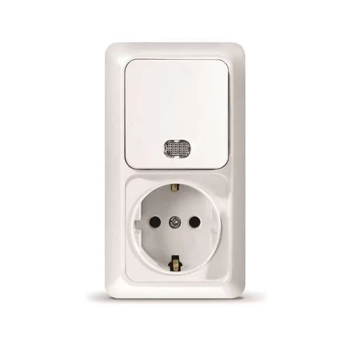 Блок ОП Олимп 1-кл. вык. с подсветкой + роз. с заземл. верт. бел. UNIVersal О0039