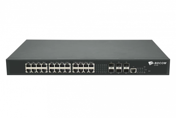 Управляемый коммутатор уровня 3 BDCOM S5700-24EP6X-760, 8x 2.5GBASE-Т PoE 802.3af/at/bt, 16x 2.5GBASE-Т PoE 802.3af/at, 6x 1/10GE SFP+, 220V AC