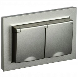 Розетка 2-м СП BRITE РСбш12-3-44-БрШ 16А в сборе IP44 с крышкой шампань IEK BR-R26-16-44-K37-F