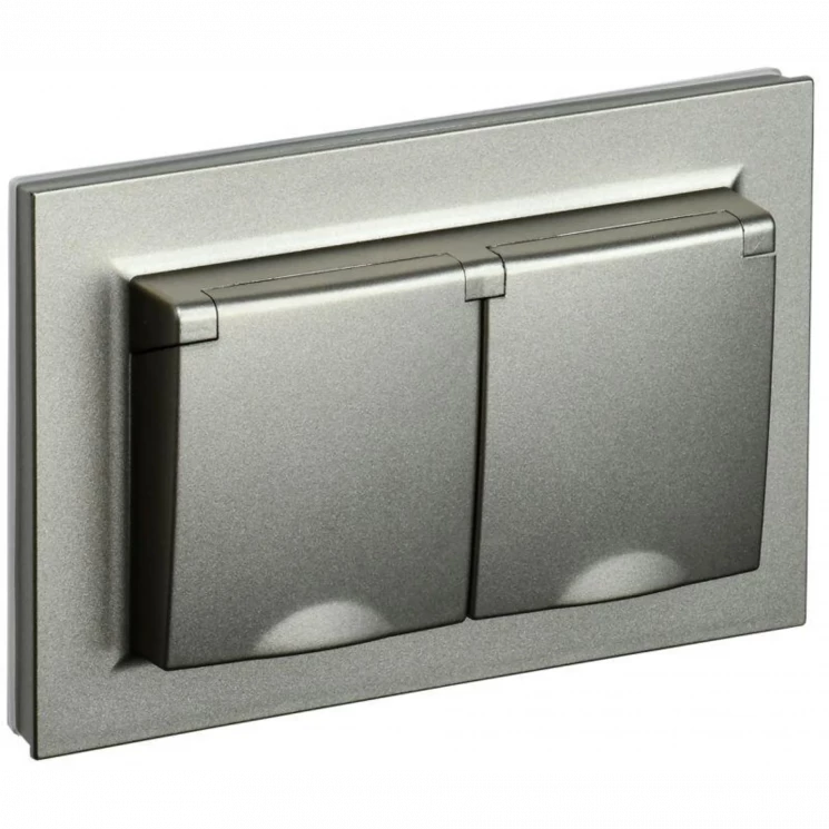 Розетка 2-м СП BRITE РСбш12-3-44-БрШ 16А в сборе IP44 с крышкой шампань IEK BR-R26-16-44-K37-F