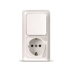 Блок ОП Олимп 1-кл. вык.+ роз. с заземл. верт. бел. UNIVersal О0038