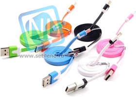 PL1358 (PL1359,PL1360, PL1361,PL1362, PL1363,PL1364,PL1365), Кабель USB-Lightning плоский для Apple Iphone 5, 6s,7 8 pin, цветной, 1м