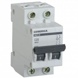Выключатель автоматический модульный 2п С ВА47-29 20А 4.5кА GENERICA ИЭК MVA25-2-020-C