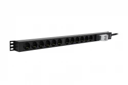 Блок электрических розеток на 12 гнезд Schuko, шнур питания 3 м 3x6мм2 с вилкой IEC 60309 32A 2P+E (IP44) 815х50.0х44.4мм