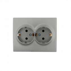 Розетка 2-м СП Karina с заземл. термопласт матов. серебр. LEZARD 707-4300-127B