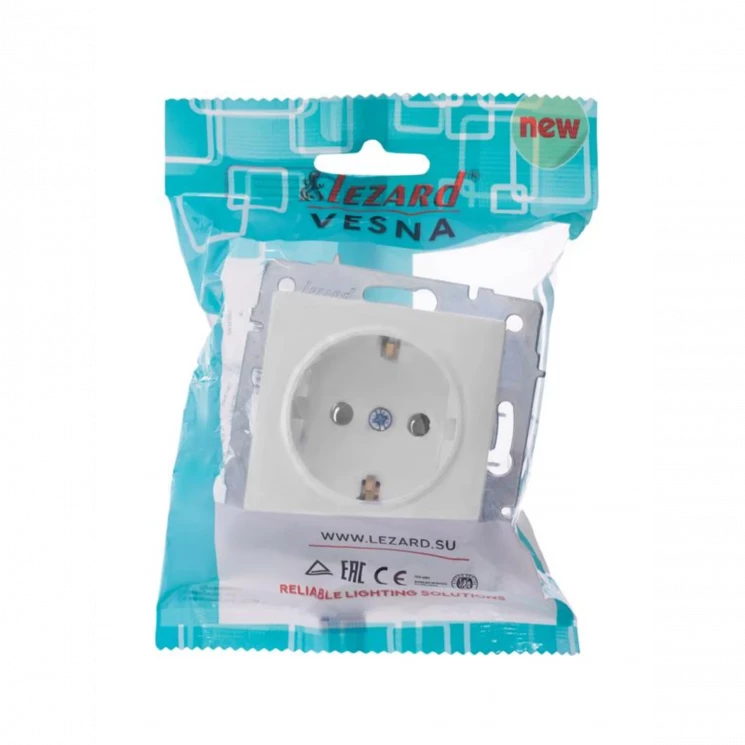 Розетка 1-м СП Vesna с заземл. ПБТ механизм бел. LEZARD 742-0288-122B