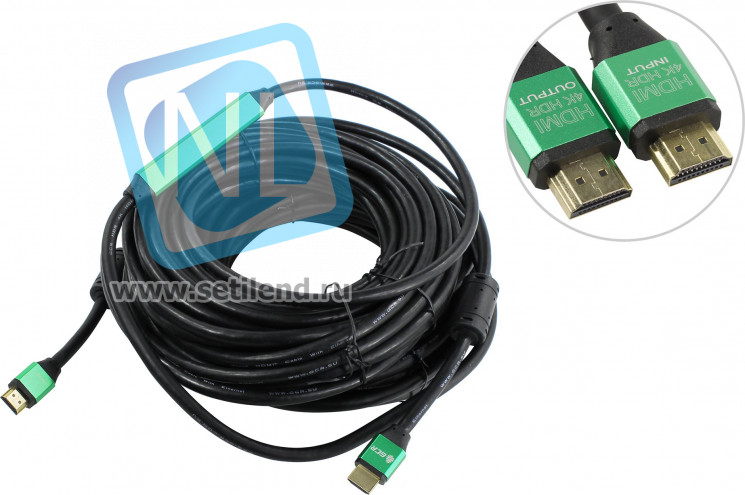 GCR-50750, Кабель HDMI 2.0 с активным усилителем 20.0m (10m+10m) AL case/ 2 Ф-кольца, 28/26, HDR 4:2:2, 4K/30Hz