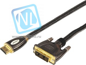 17-6604, Шнур Luxury HDMI - DVI-D gold, 2М, шелк, блистер