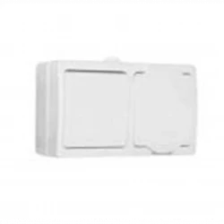 Блок ОП Аллегро 1-кл. вык. + роз. с заземл. защ. шторки с крыш. IP54 бел. UNIVersal 5562968