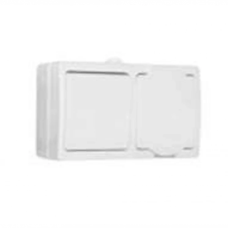 Блок ОП Аллегро 1-кл. вык. + роз. с заземл. защ. шторки с крыш. IP54 бел. UNIVersal 5562968